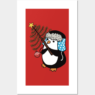 Little Penguin bringing a Christmas tree Posters and Art